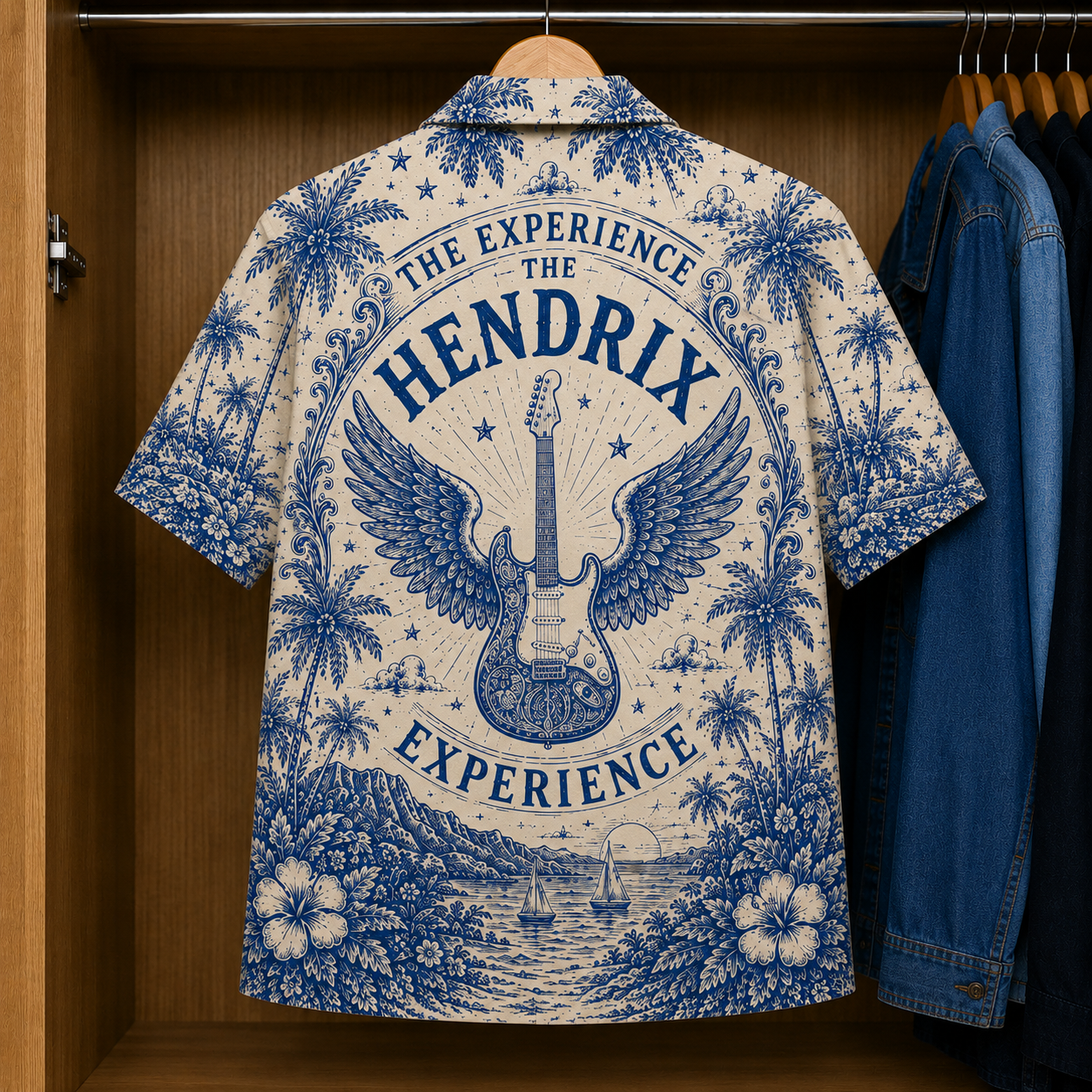 Jimmi Hendrix Special Edition Tropical Blue Hawaiian Shirt - Unisex Music Collage Button Up