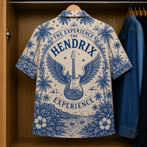 Jimmi Hendrix Special Edition Tropical Blue Hawaiian Shirt - Unisex Music Collage Button Up