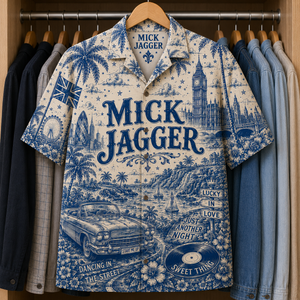 Mick Jagger Special Edition Tropical Blue Hawaiian Shirt - Unisex Music Collage Button Up