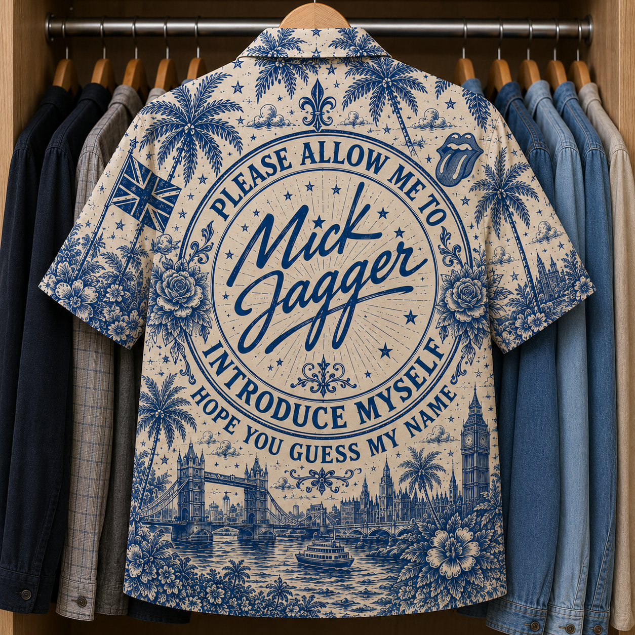 Mick Jagger Special Edition Tropical Blue Hawaiian Shirt - Unisex Music Collage Button Up