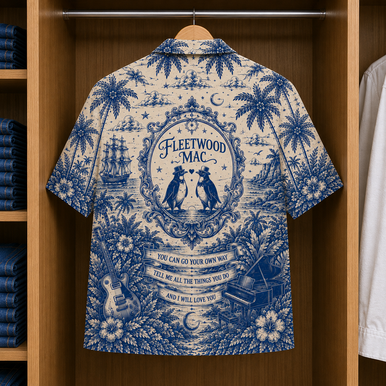 FleetWood Mac Special Edition Tropical Blue Hawaiian Shirt - Unisex Music Collage Button Up