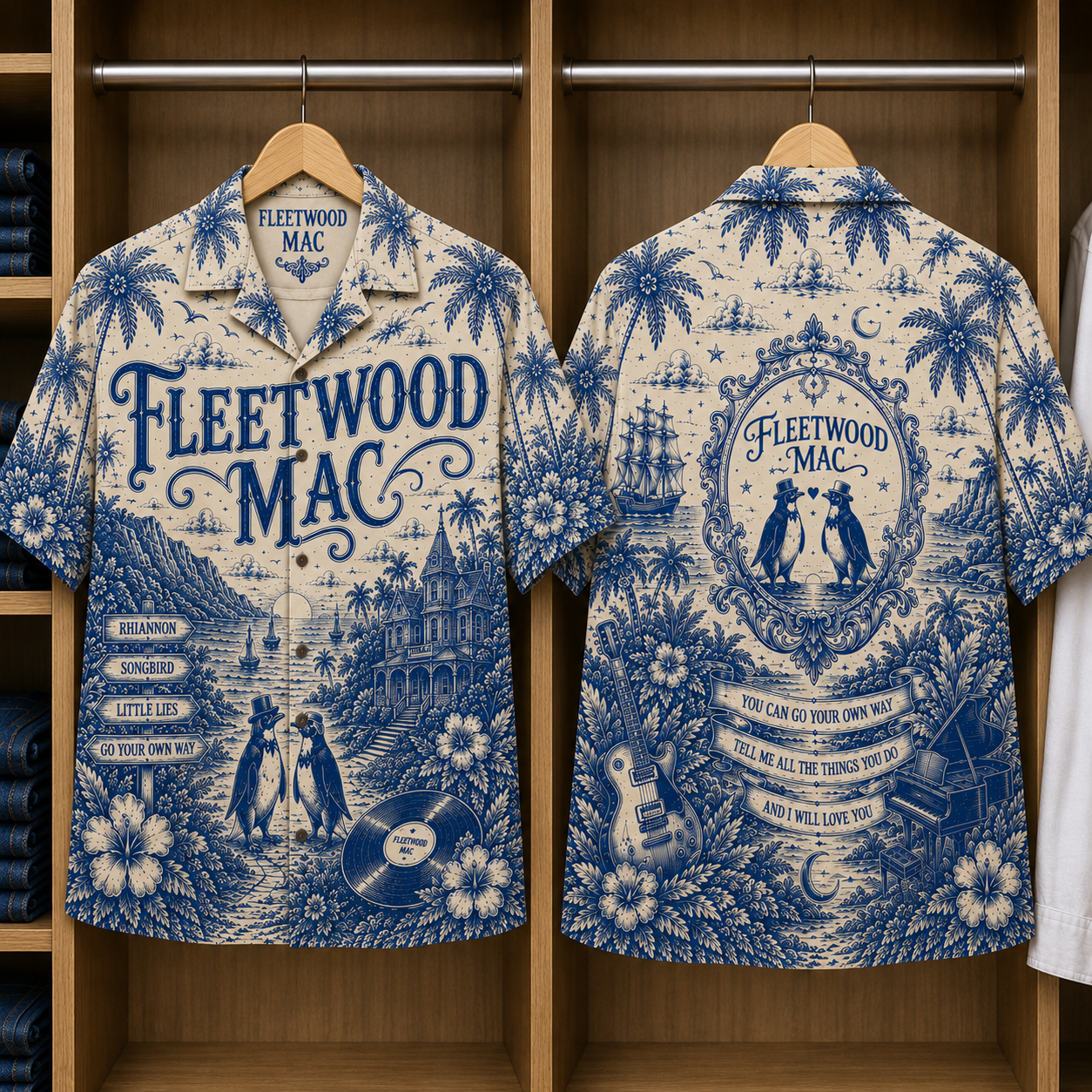 FleetWood Mac Special Edition Tropical Blue Hawaiian Shirt - Unisex Music Collage Button Up