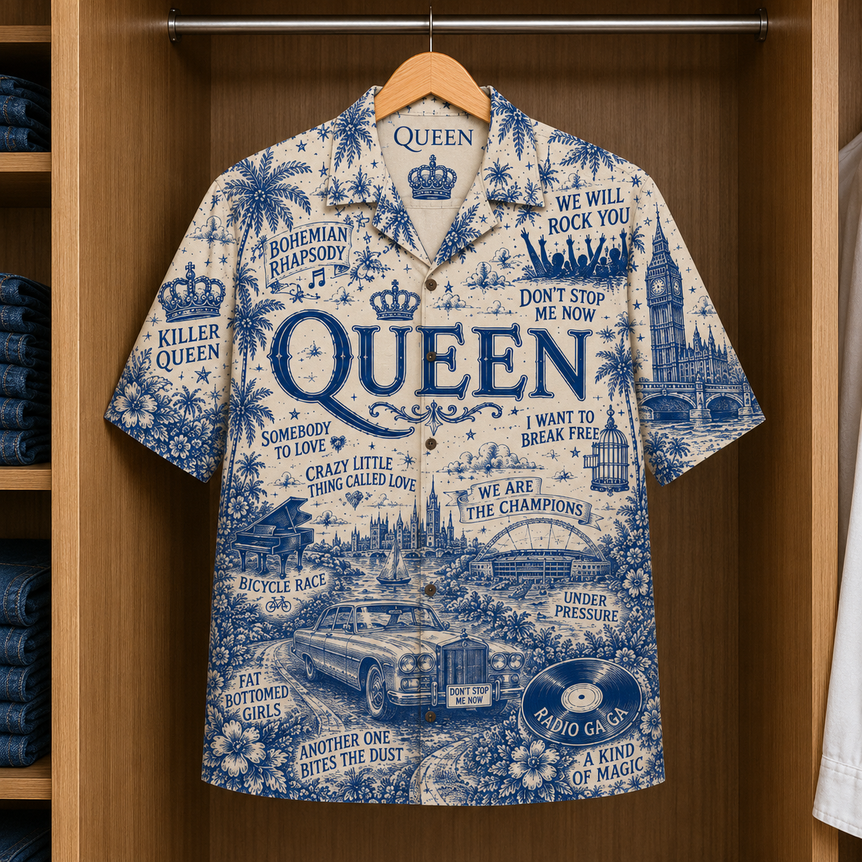 Queen Special Edition Tropical Blue Hawaiian Shirt - Unisex Music Collage Button Up