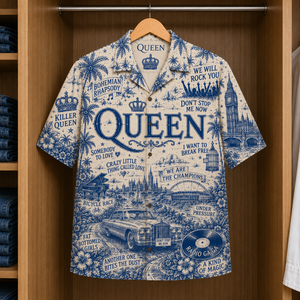 Queen Special Edition Tropical Blue Hawaiian Shirt - Unisex Music Collage Button Up