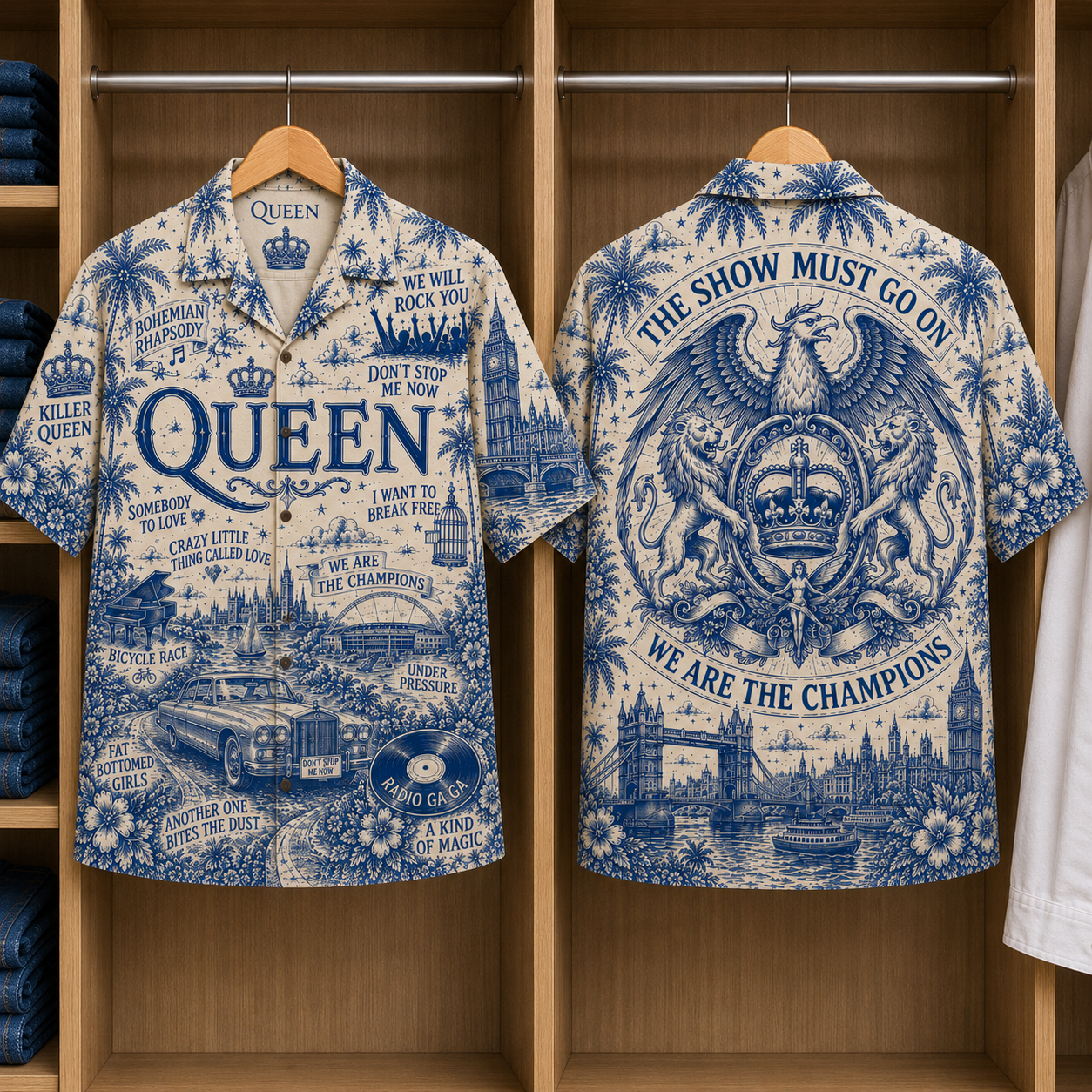 Queen Special Edition Tropical Blue Hawaiian Shirt - Unisex Music Collage Button Up
