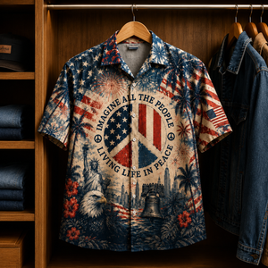Imagine All The People Living Life In Peace Hawaiian Shirt – Patriotic Peace Sign Independence Day AOP Shirt