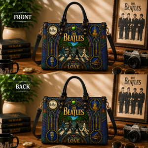 The Beatles Leather Handbag, Leather Tote Bag, Leather Wallet Set - Stained Glass The Beatles Band Fan Gift, Luxury Rock Music Accessories