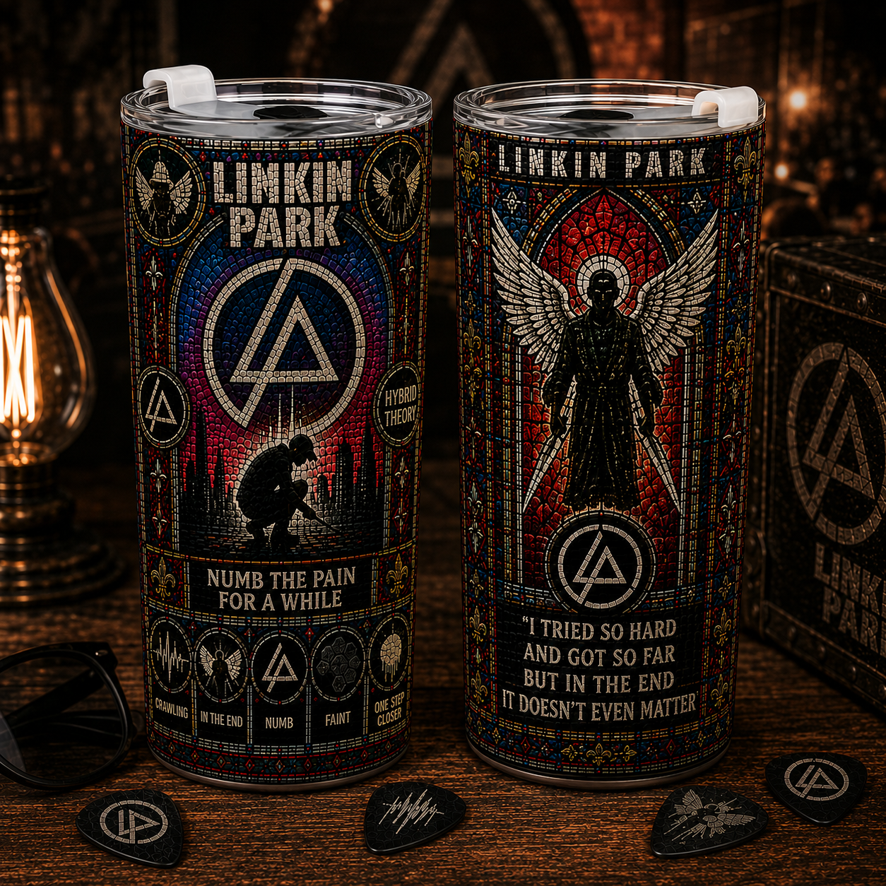 Linkin Park Stained Glass 20oz & 40oz Tumbler Hybrid Theory Rock Band Stainless Steel Travel Tumbler with Lid