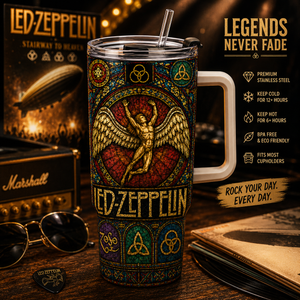 Led Zeppelin Stained Glass Tumbler 20oz & 40oz Stainless Steel Travel Mug Inspired by Classic Rock