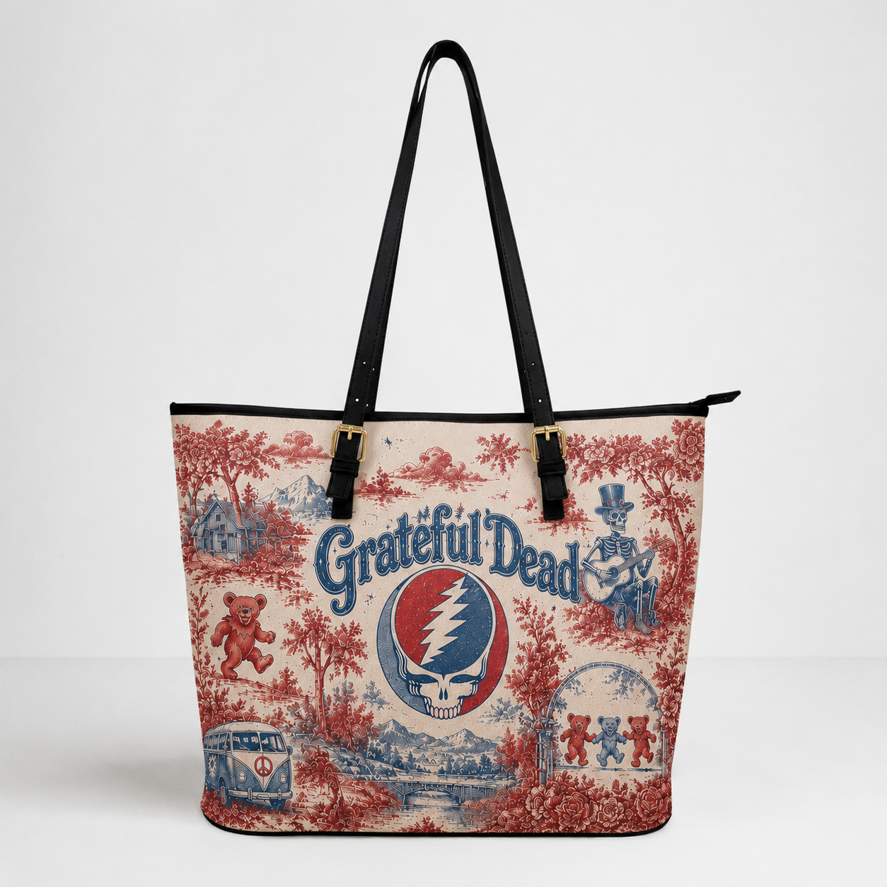 Grateful Dead Vintage Toile Leather Handbag, Leather Tote Bag, Leather Wallet Set - Luxury Rock Music Accessories