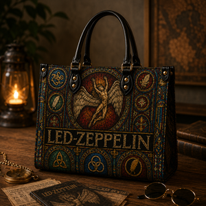 Led Zeppelin Leather Handbag, Leather Tote Bag, Leather Wallet Set - Stained Glass Led Zeppelin Band Fan Gift, Luxury Rock Music Accessories