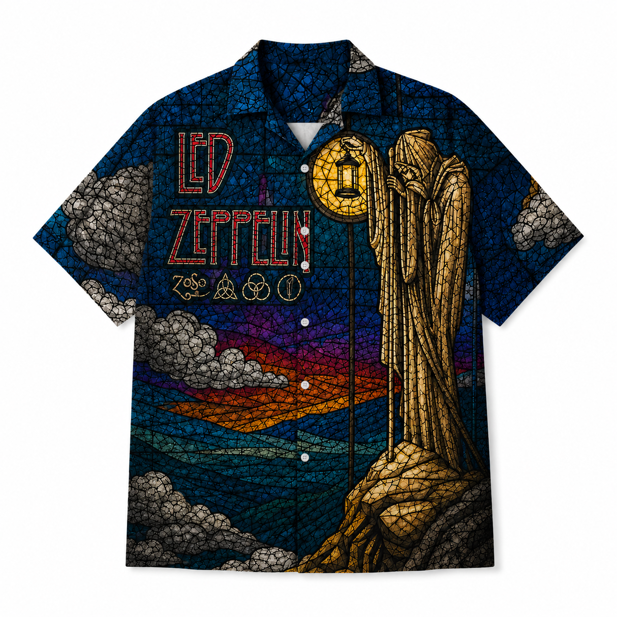 Led Zeppelin Stained Glass The Hermit Hawaiian Shirt, Rock Band Button Up Shirt