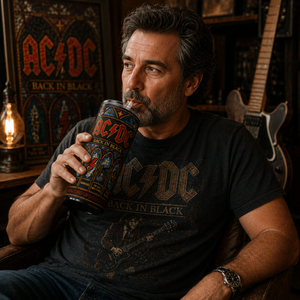 AC/DC Back in Black Stained Glass Tumbler 20oz & 40oz Stainless Steel Travel Mug for Classic Rock Fans