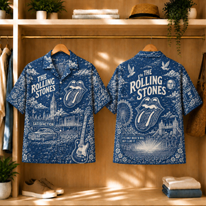 The Rolling Stones Toile Hawaiian Shirt - Rock and Roll Vintage All-Over Print Button-Up Shirt
