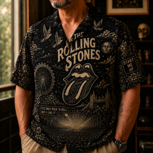 The Rolling Stones Toile Hawaiian Shirt - Rock and Roll Vintage All-Over Print Button-Up Shirt
