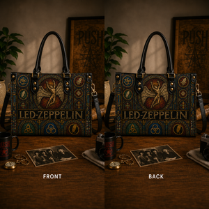 Led Zeppelin Leather Handbag, Leather Tote Bag, Leather Wallet Set - Stained Glass Led Zeppelin Band Fan Gift, Luxury Rock Music Accessories