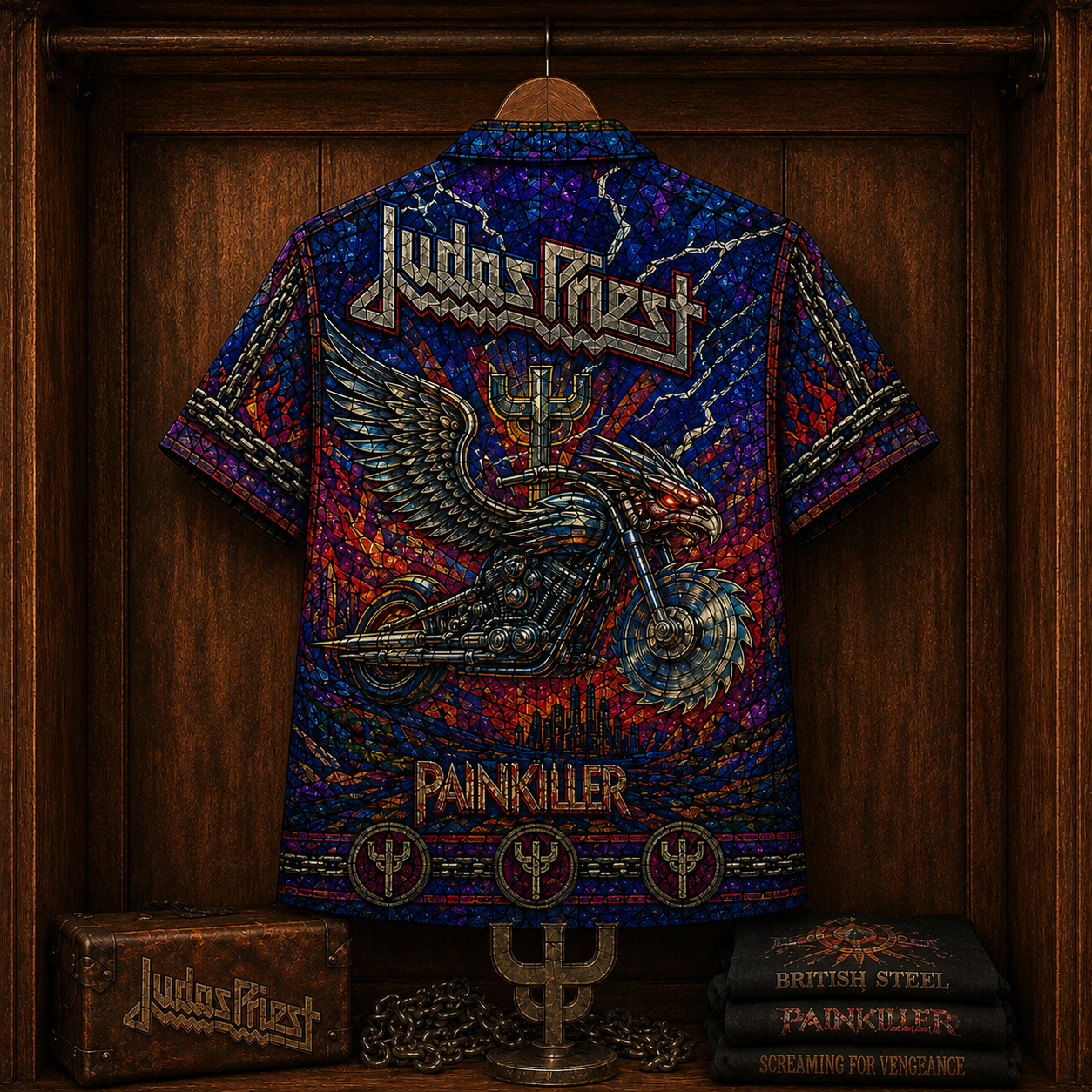 Judas Priest Hawaiian Shirt - Stained Glass Heavy Metal All-Over Print Button-Up Shirt