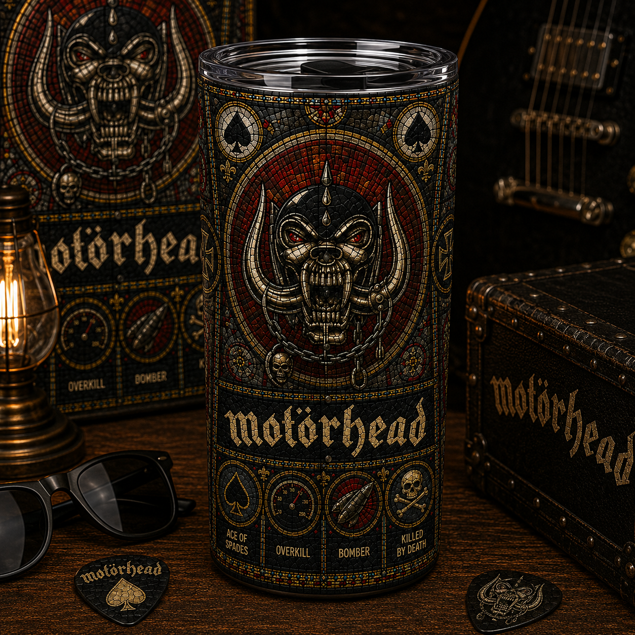 Motörhead Stained Glass Tumbler 20oz & 40oz Stainless Steel Travel Mug for Motörhead Heavy Metal Fans