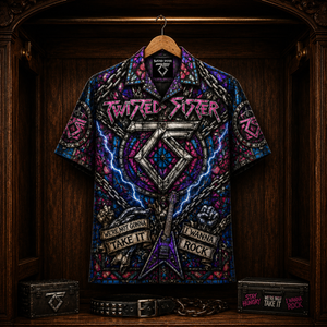 Twisted Sister Hawaiian Shirt - Stained Glass Glam Metal All-Over Print Button-Up Shirt