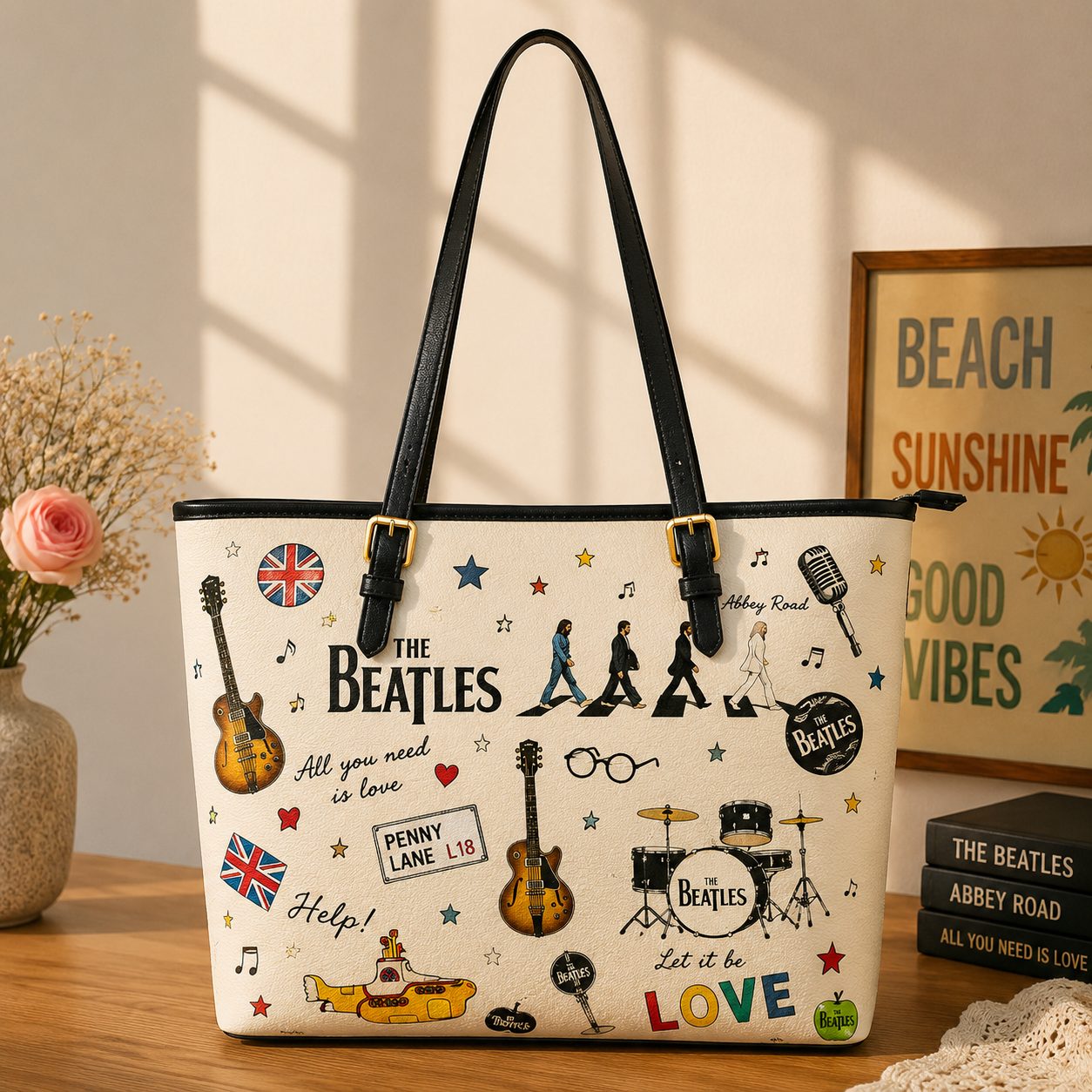 The Beatles Sketch Icon Handbag, Tote Bag and Wallet Set, Abbey Road Classic Rock Accessories, Music Lover Gift