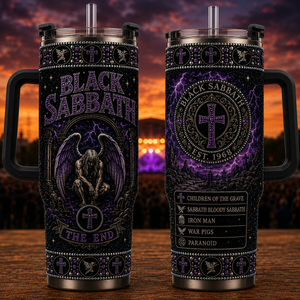 Black Sabbath 40oz Rhinestone Insulated Tumbler with Handle Rock Band Stainless Steel Travel Mug with Straw and Lid