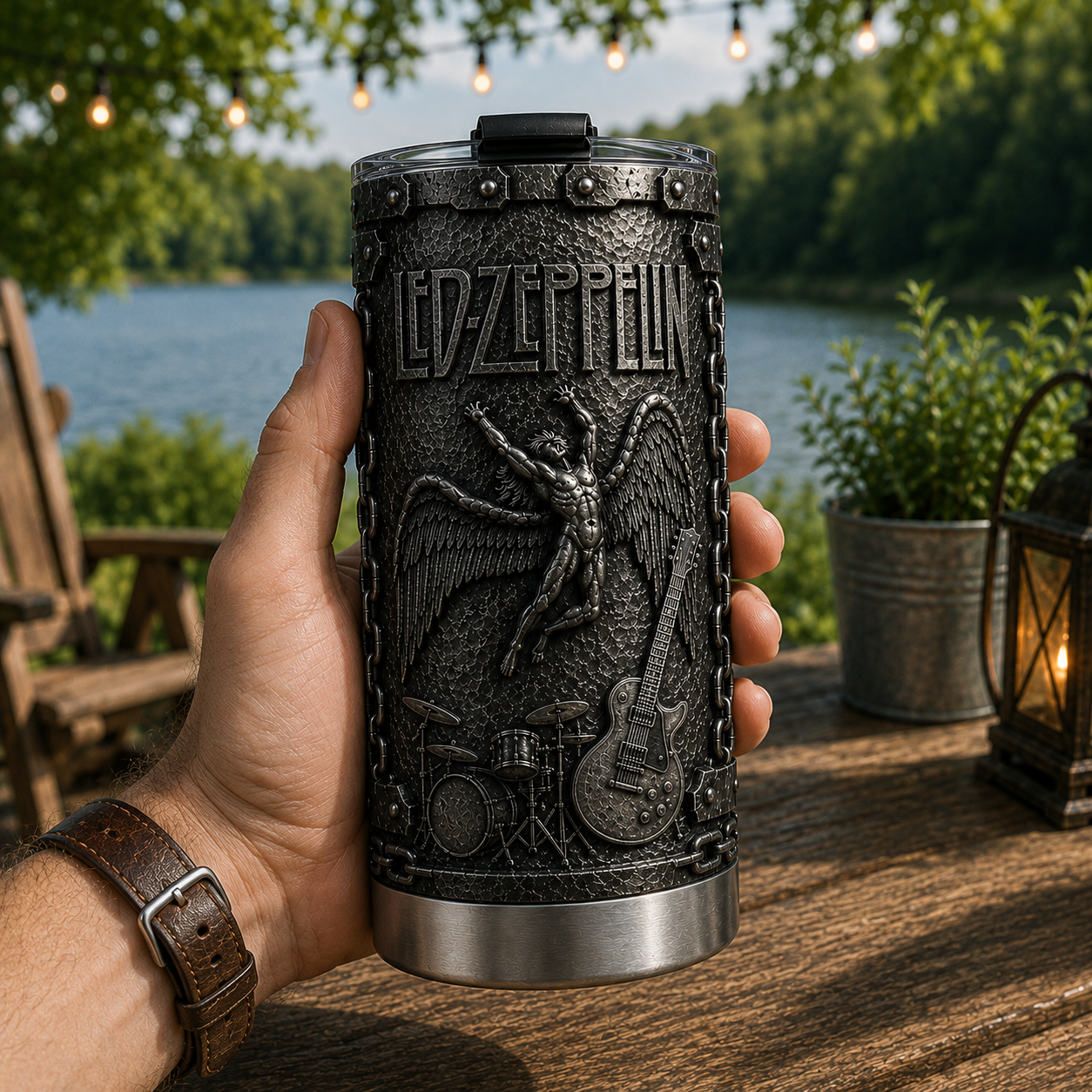 Led Zeppelin 3D Printed Stainless Steel Tumbler, Stairway to Heaven Rock Music Travel Cup, Classic Band Fan Gift