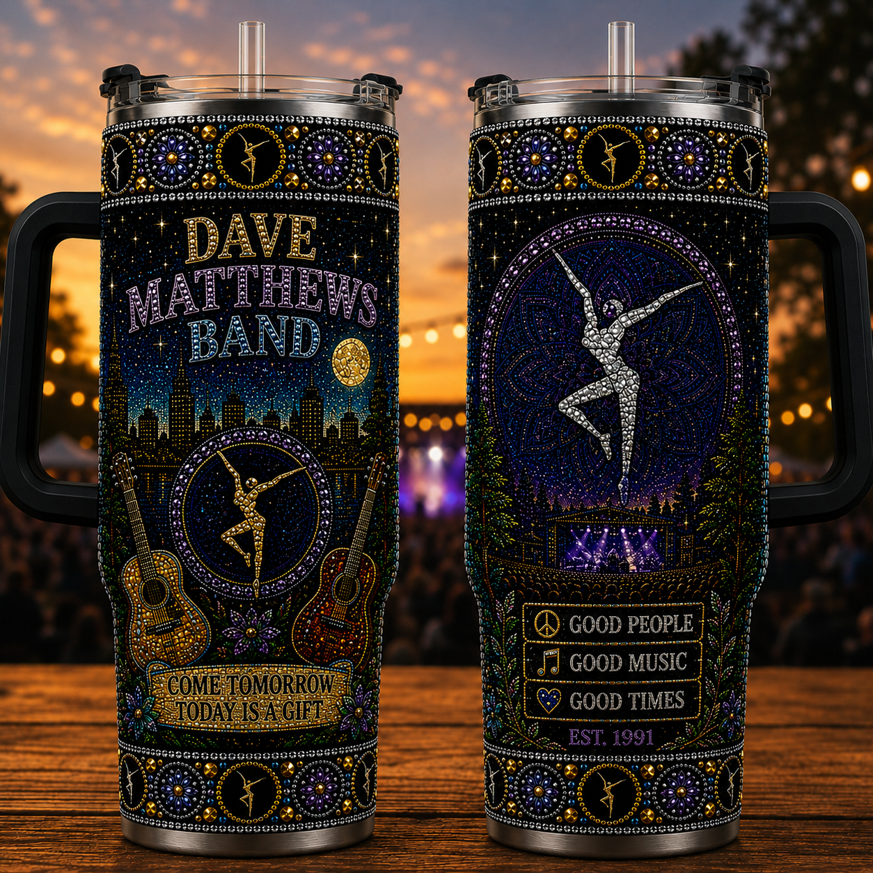 Dave Matthews Band 40oz Rhinestone Insulated Tumbler with Handle Rock Band Stainless Steel Travel Mug with Straw and Lid