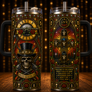 Guns N' Roses 40oz Insulated Tumbler with Handle Stainless Steel Travel Mug with Straw and Lid