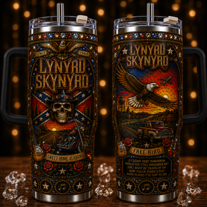 Lynyrd Skynyrd 40oz Rhinestone Insulated Tumbler with Handle Stainless Steel Travel Mug with Straw and Lid