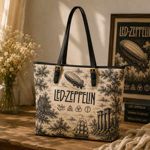 Led Zeppelin Vintage Toile Leather Handbag, Leather Tote Bag, Leather Wallet Set - Luxury Rock Music Accessories