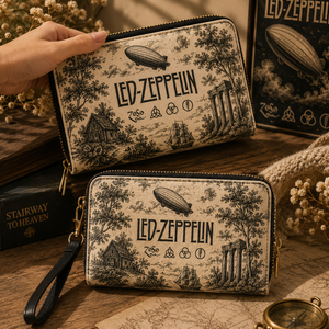 Led Zeppelin Vintage Toile Leather Handbag, Leather Tote Bag, Leather Wallet Set - Luxury Rock Music Accessories