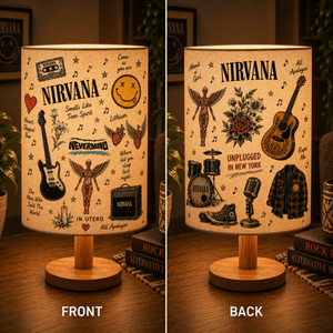 Nirvana Sketch Fabric Table Lamp Grunge Music Room Decor Wooden Bedside Lamp