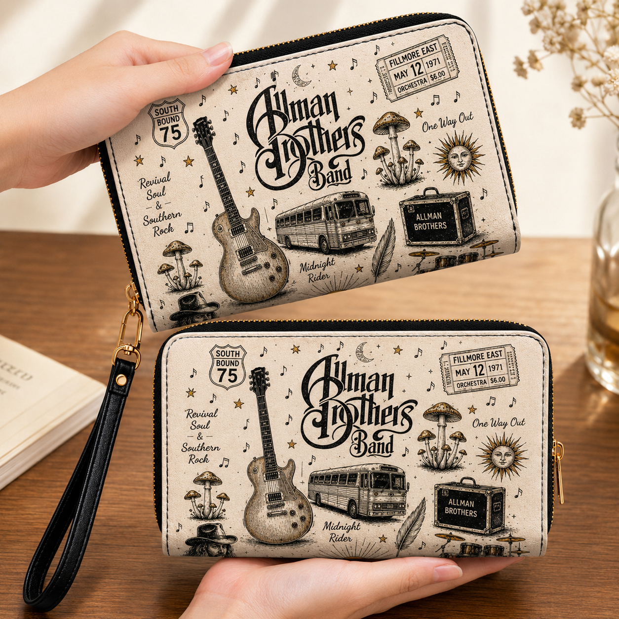 The Allman Brothers Band Handbag, Tote Bag and Wallet Set, Southern Rock Vintage Music Accessories, Allman Brothers Fan Gift