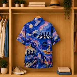 The Beatles Hawaiian Shirt - Painterly Abbey Road Yellow Submarine All-Over Print Summer Button-Up