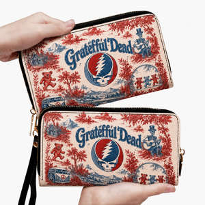 Grateful Dead Vintage Toile Leather Handbag, Leather Tote Bag, Leather Wallet Set - Luxury Rock Music Accessories