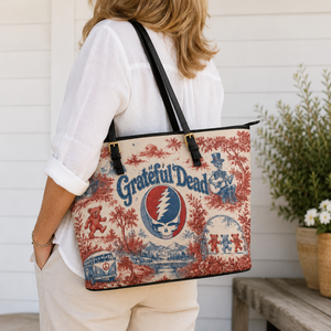 Grateful Dead Vintage Toile Leather Handbag, Leather Tote Bag, Leather Wallet Set - Luxury Rock Music Accessories