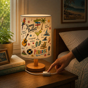 Jimmy Buffett Sketch Fabric Table Lamp Tropical Music Room Decor Bedside Lamp