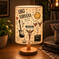Nirvana Sketch Fabric Table Lamp Grunge Music Room Decor Wooden Bedside Lamp