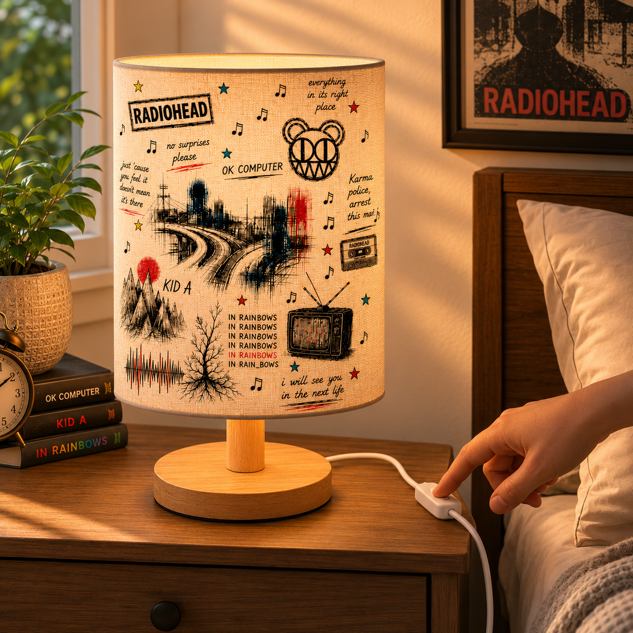 Radiohead Sketch Fabric Table Lamp Alternative Rock Bedroom Decor Light