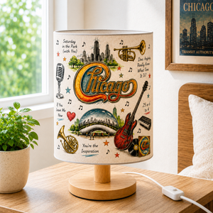 Chicago Band Sketch Fabric Table Lamp Classic Rock Music Decor Wooden Bedside Lamp