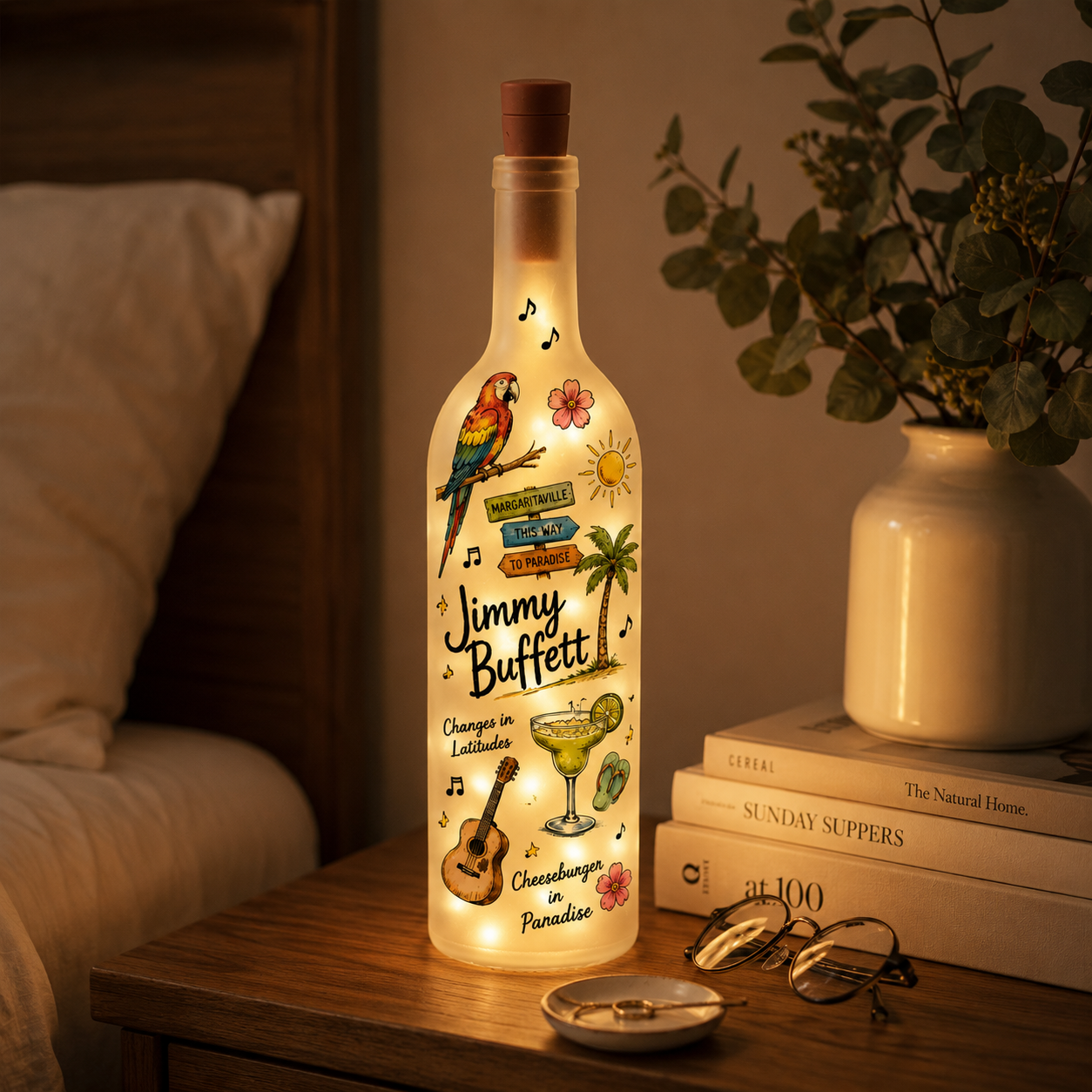 Jimmy Buffett Bottle Lamp Tropical Paradise LED Wine Bottle Lamp For Parrothead Fans