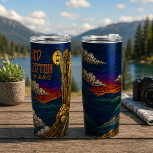 Led Zeppelin Stained Glass 20oz & 40oz Tumbler Rock Band Stainless Steel Travel Tumbler with Lid for Led Zeppelin Fans