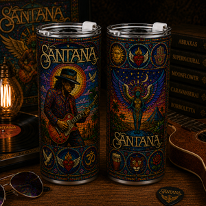 Santana 20oz & 40oz Stained Glass Stainless Steel Tumbler Latin Rock Travel Mug With Lid and Straw