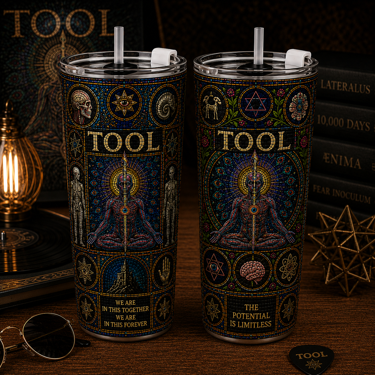 Tool 20oz & 40oz Stained Glass Stainless Steel Tumbler Progressive Metal Travel Mug With Lid and Straw