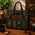 AC/DC Leather Handbag, Leather Tote Bag, Leather Wallet Set - Stained Glass AC/DC Band Fan Gift, Luxury Rock Music Accessories