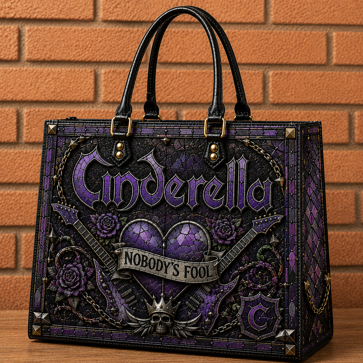 Cinderella Leather Handbag, Leather Tote Bag, Leather Wallet Set - Stained Glass Mosaic Cinderella Band Fan Gift, Luxury Rock Music Accessories