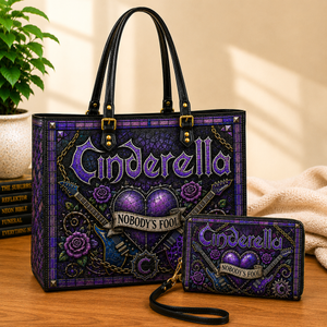 Cinderella Leather Handbag, Leather Tote Bag, Leather Wallet Set - Stained Glass Mosaic Cinderella Band Fan Gift, Luxury Rock Music Accessories