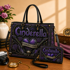 Cinderella Leather Handbag, Leather Tote Bag, Leather Wallet Set - Stained Glass Mosaic Cinderella Band Fan Gift, Luxury Rock Music Accessories