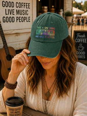 Take A Sad Song Piano Cap Vintage Blue Dad Hat, Retro Music Quote Minimalist Piano Hat (With Box)