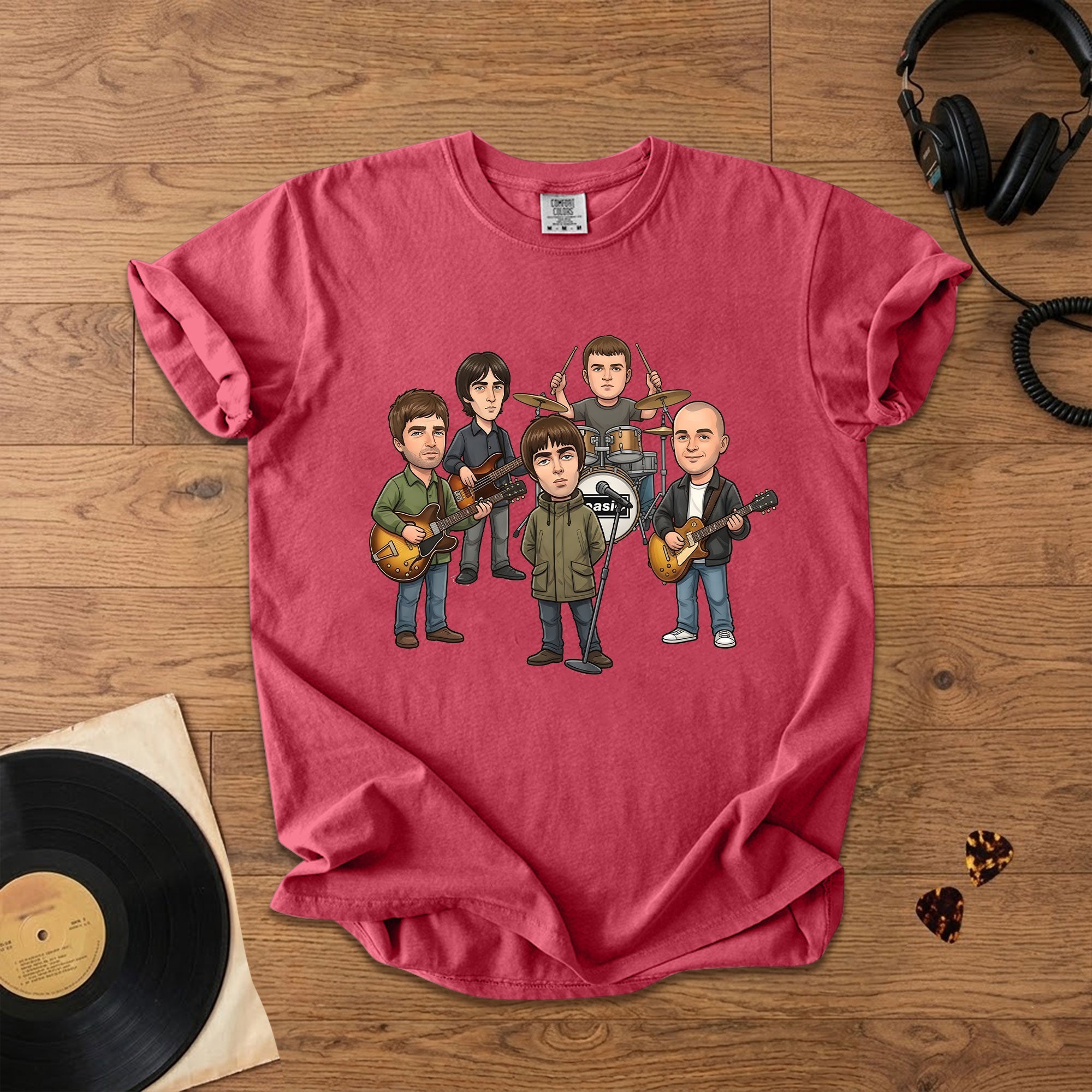 Oasis Cartoon Band Graphic T-Shirt Britpop Fan Tee